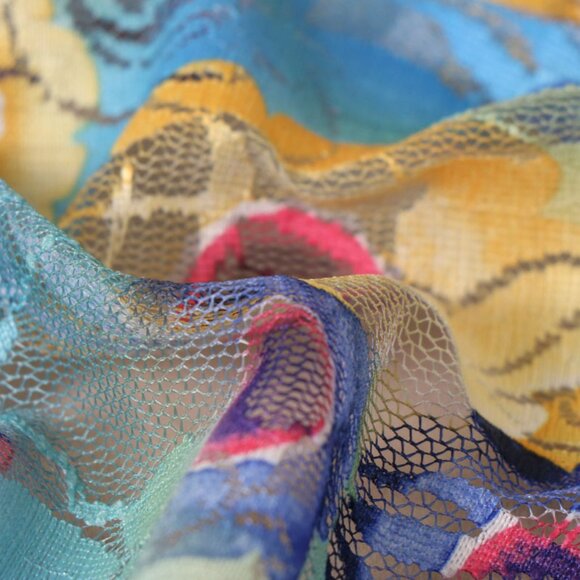 2/$30 Blue Floral Lace Fringe Scarf Shawl Wrap Sheer Lightweight Boho Vintage - Picture 5 of 7